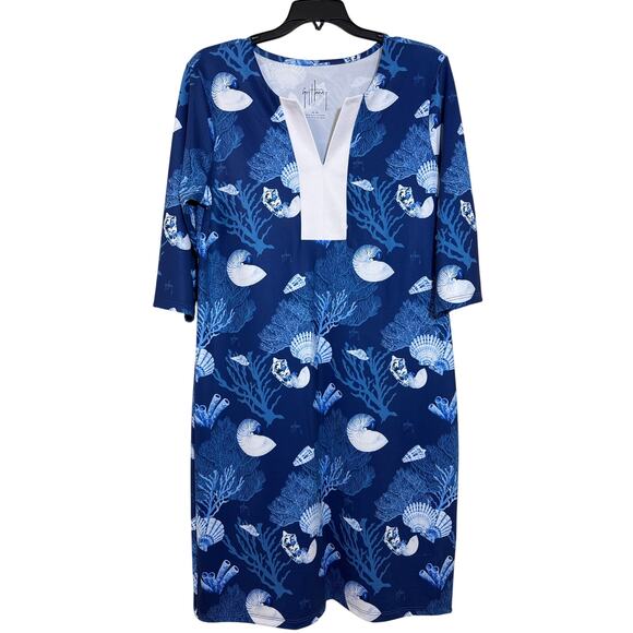 Guy Harvey Medium  Dress Performance UPF 40 Protection 3/4 Sleeve Ocean Blue - Picture 1 of 5